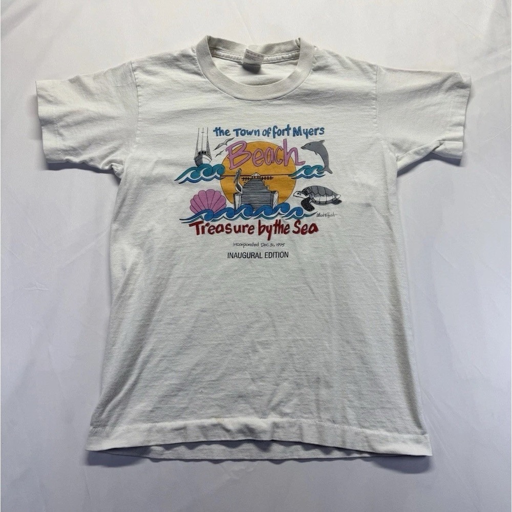 Vintage 80s fruit of the loom USA Made T-Shirt Youth XL Fort Myers Beach Sea Tee